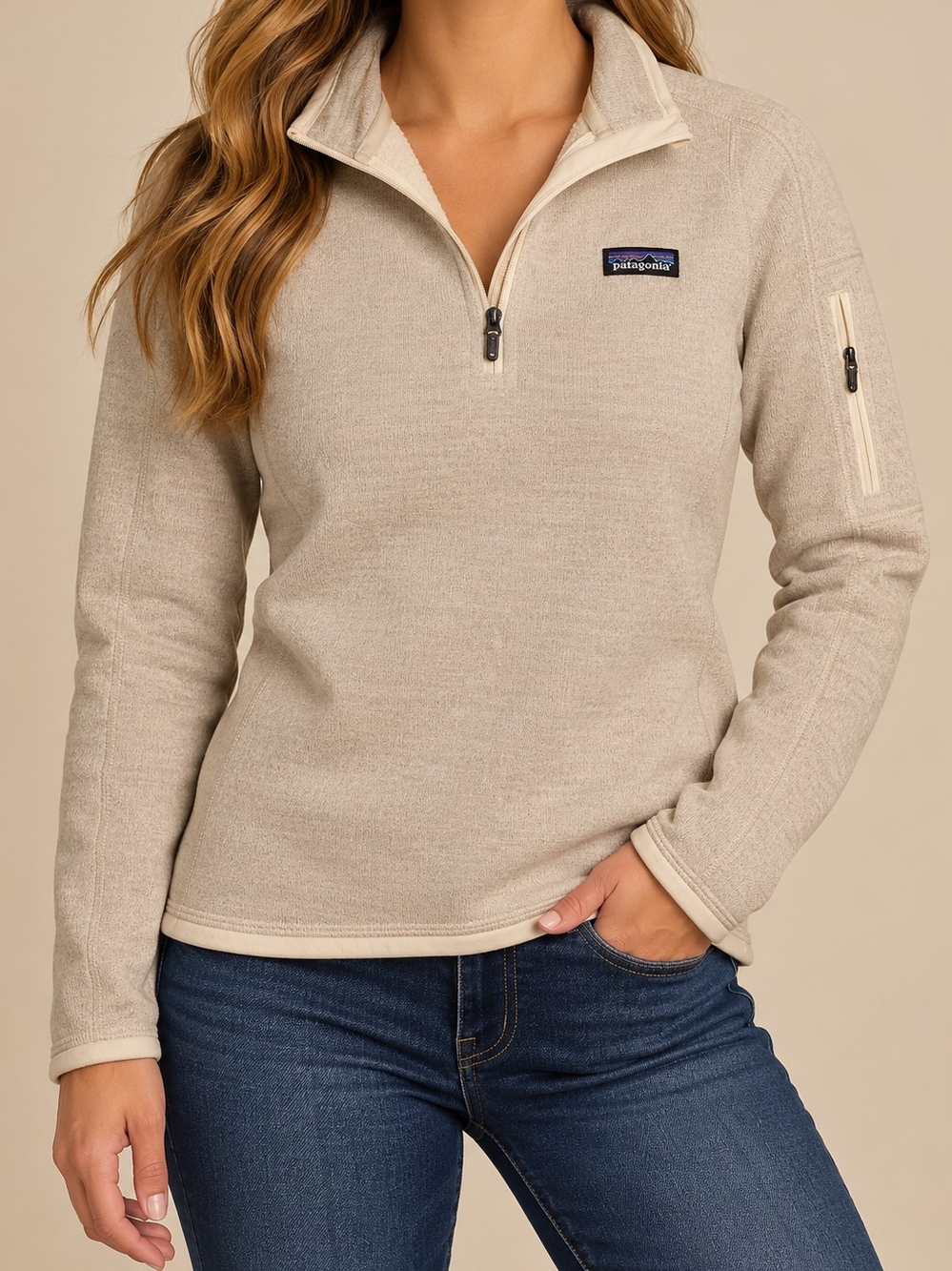 Patagonia Better Sweater 1/4 Zip Pullover Women's XS Oatmeal Tan Fleece Gorpcore